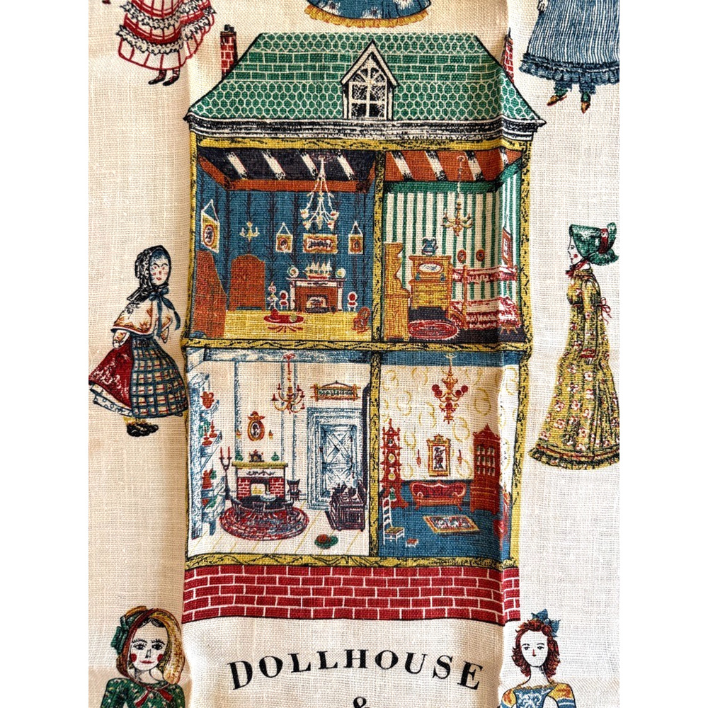 Vintage Kay Dee Linen Tea Towel Dollhouse & Dolls 1700-1800 Retro Graphics READ
